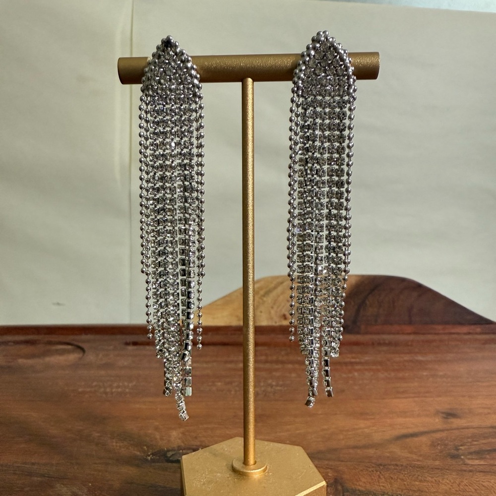 Women’s Silver Long Fringed Tassel Earrings Sophisticated Statement Earrings